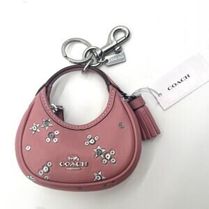 COACH NWT Carmen Bag Charm With Star Sequin Print, Dusty Pink Keychain